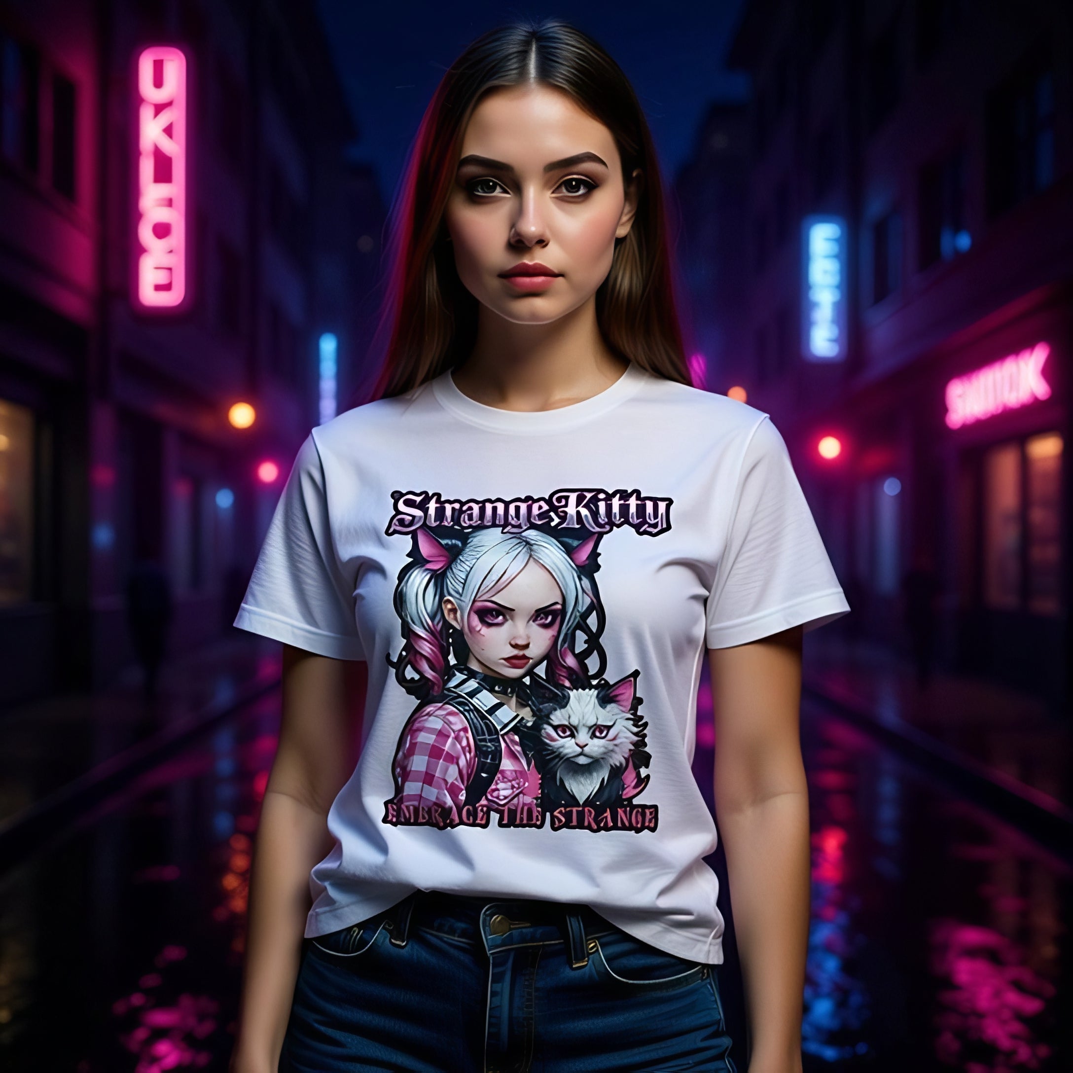 Strange Kitty - Heavyweight Unisex Crewneck T-shirt | Gildan® 5000