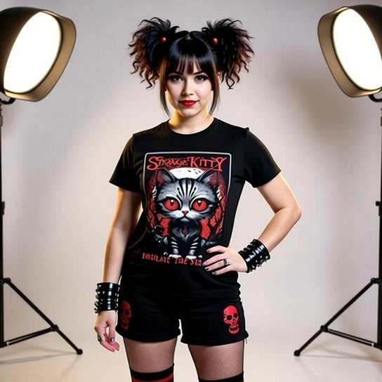 Strange Kitty - Heavyweight Unisex Crewneck T-shirt | Gildan® 5000 Black