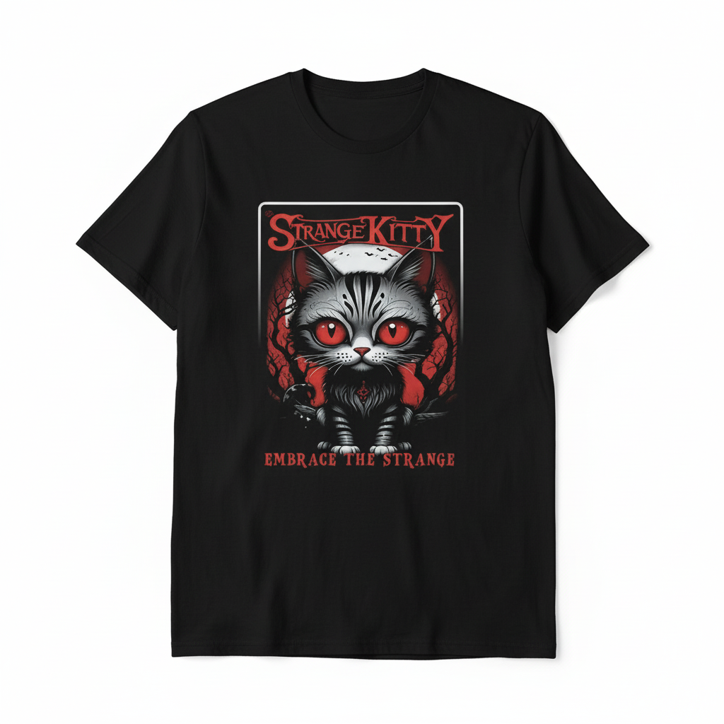 Strange Kitty - Heavyweight Unisex Crewneck T-shirt | Gildan® 5000 Black