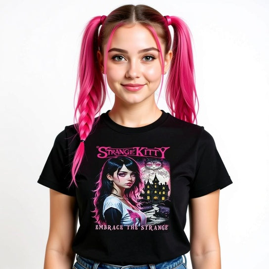 Strange Kitty - Heavyweight Unisex Crewneck T-shirt | Gildan® 5000 Black